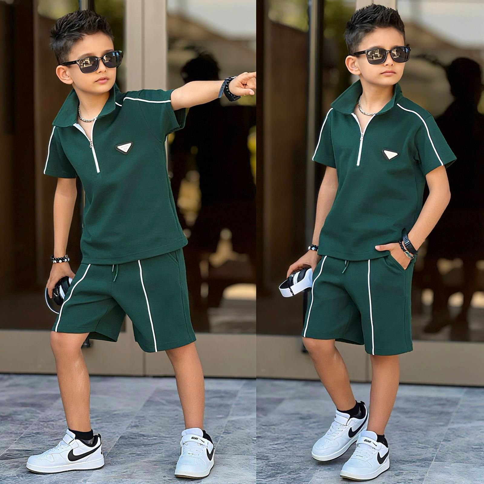 Çocuk Şort Tshirt Takım Yaka Detaylı Spor Takim 