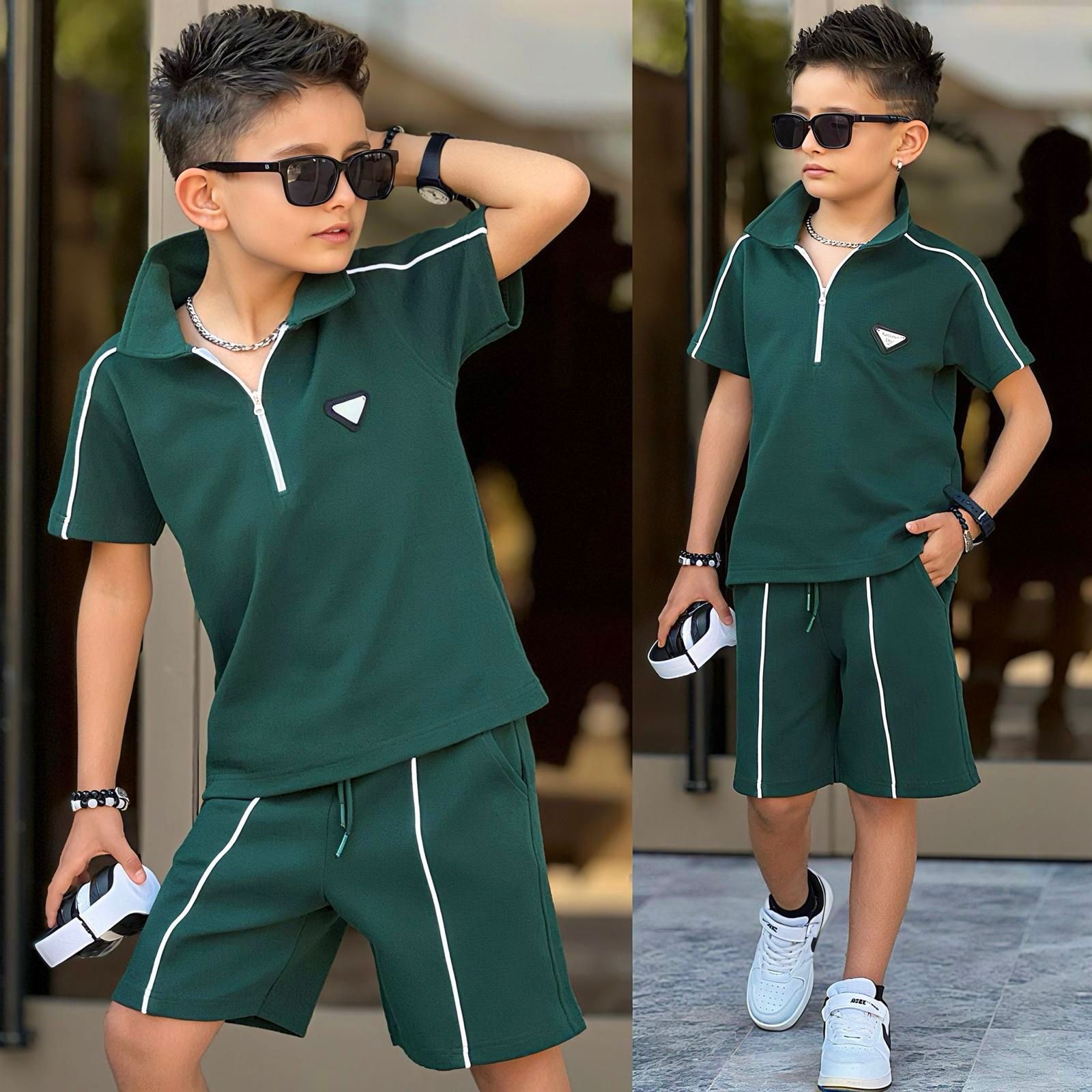 Çocuk Şort Tshirt Takım Yaka Detaylı Spor Takim 