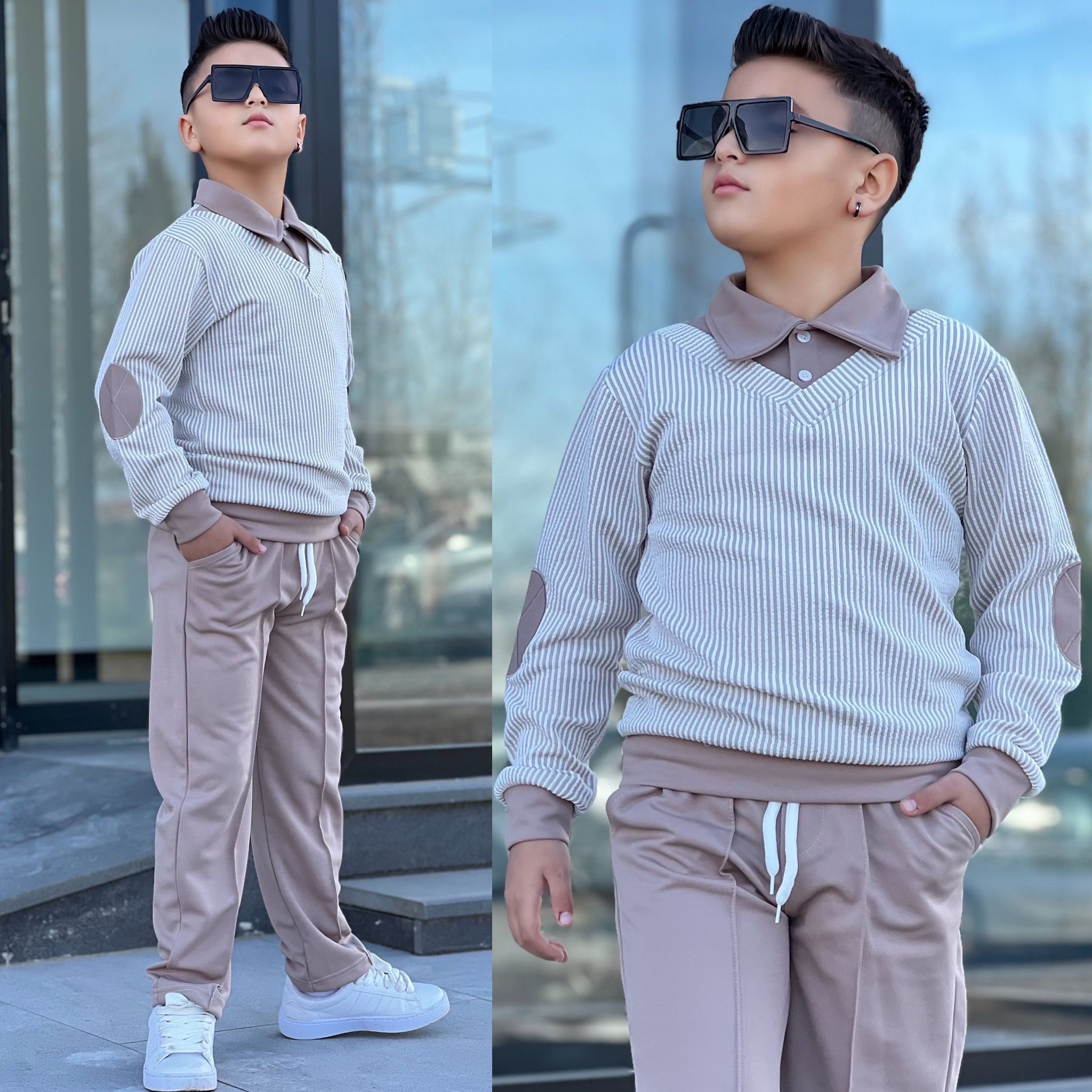 Erkek Çocuk Çizgili Spor Kombin Alt Üst Takım 