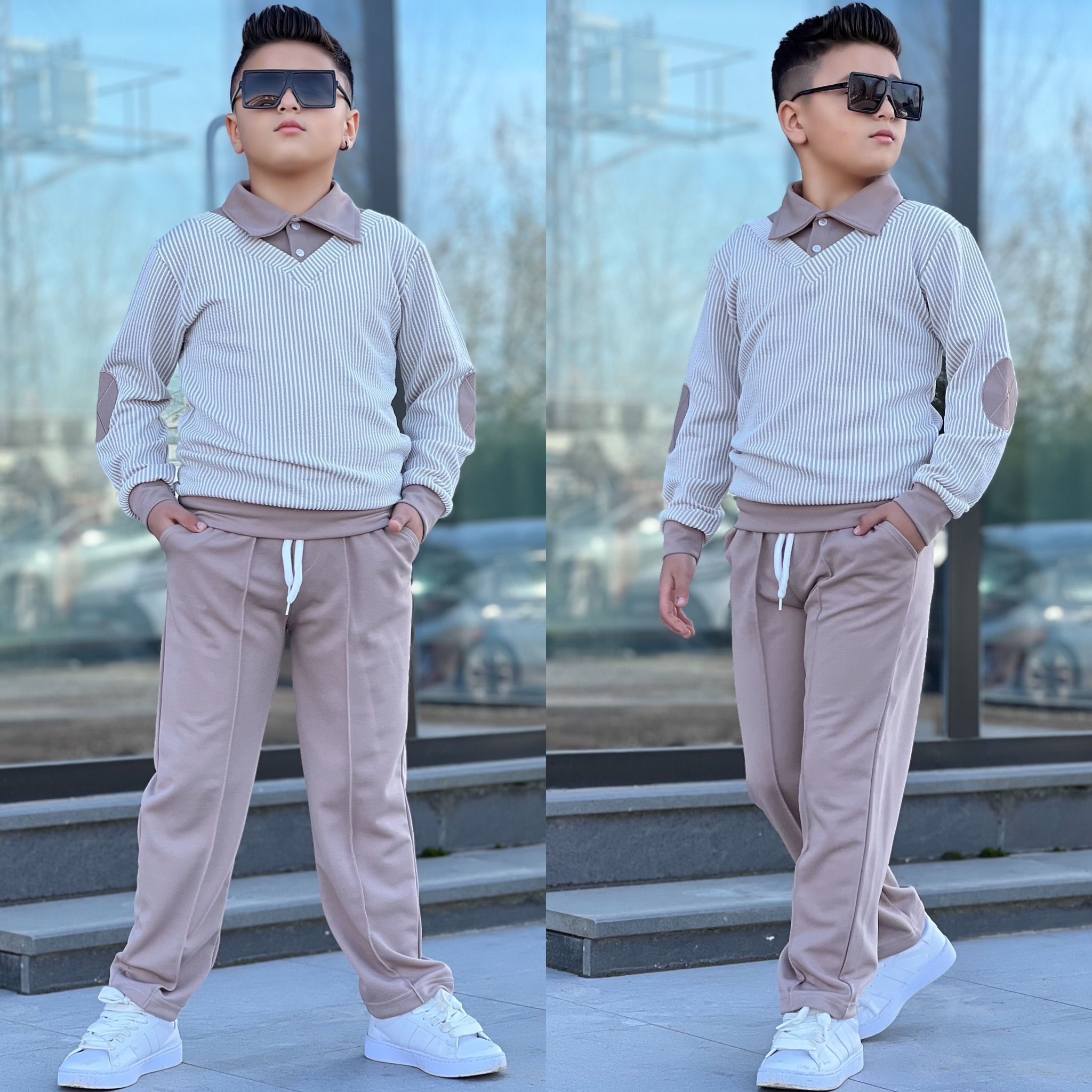 Erkek Çocuk Çizgili Spor Kombin Alt Üst Takım 