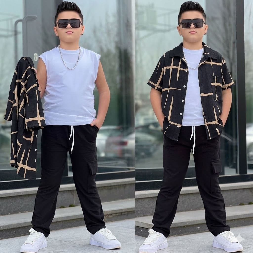 Erkek Çocuk Gömlekli 3lu Takim Alt Üst Spor Takim 