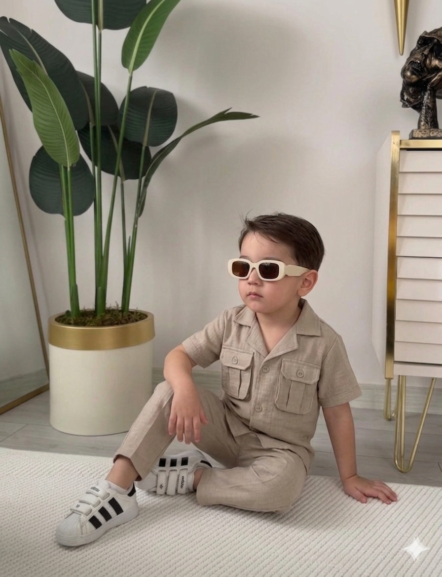 Erkek Çocuk İkili Takım Alt Üst Keten Takım 