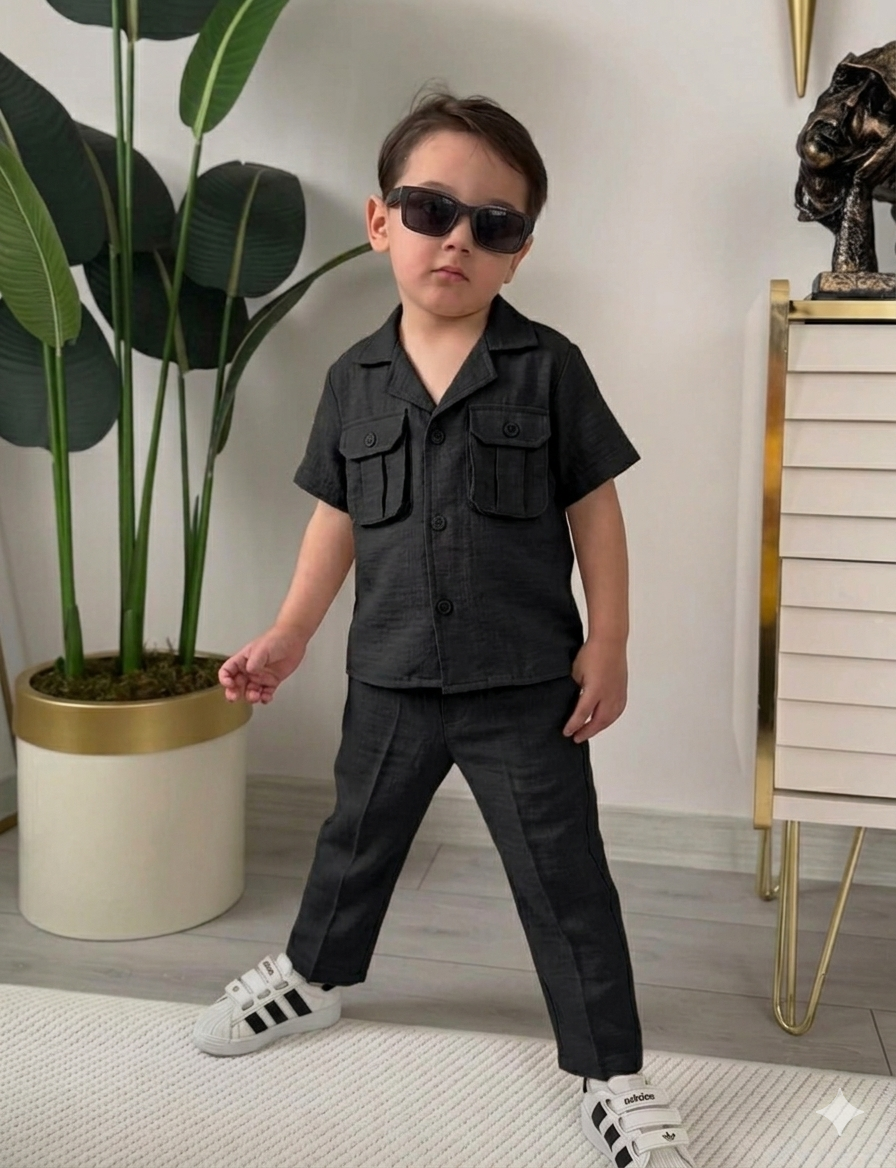 Erkek Çocuk Keten İkili Takım Alt Üst Takım 