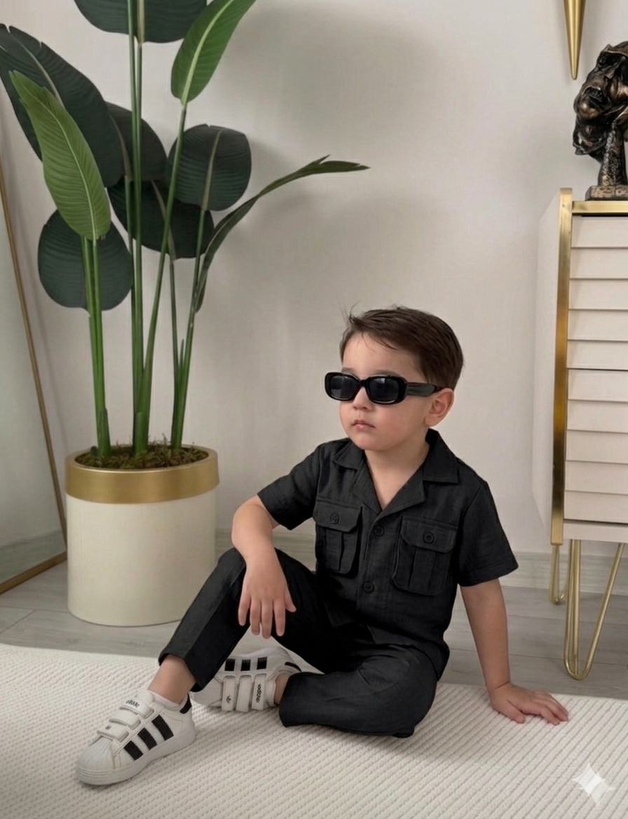 Erkek Çocuk Keten İkili Takım Alt Üst Takım 