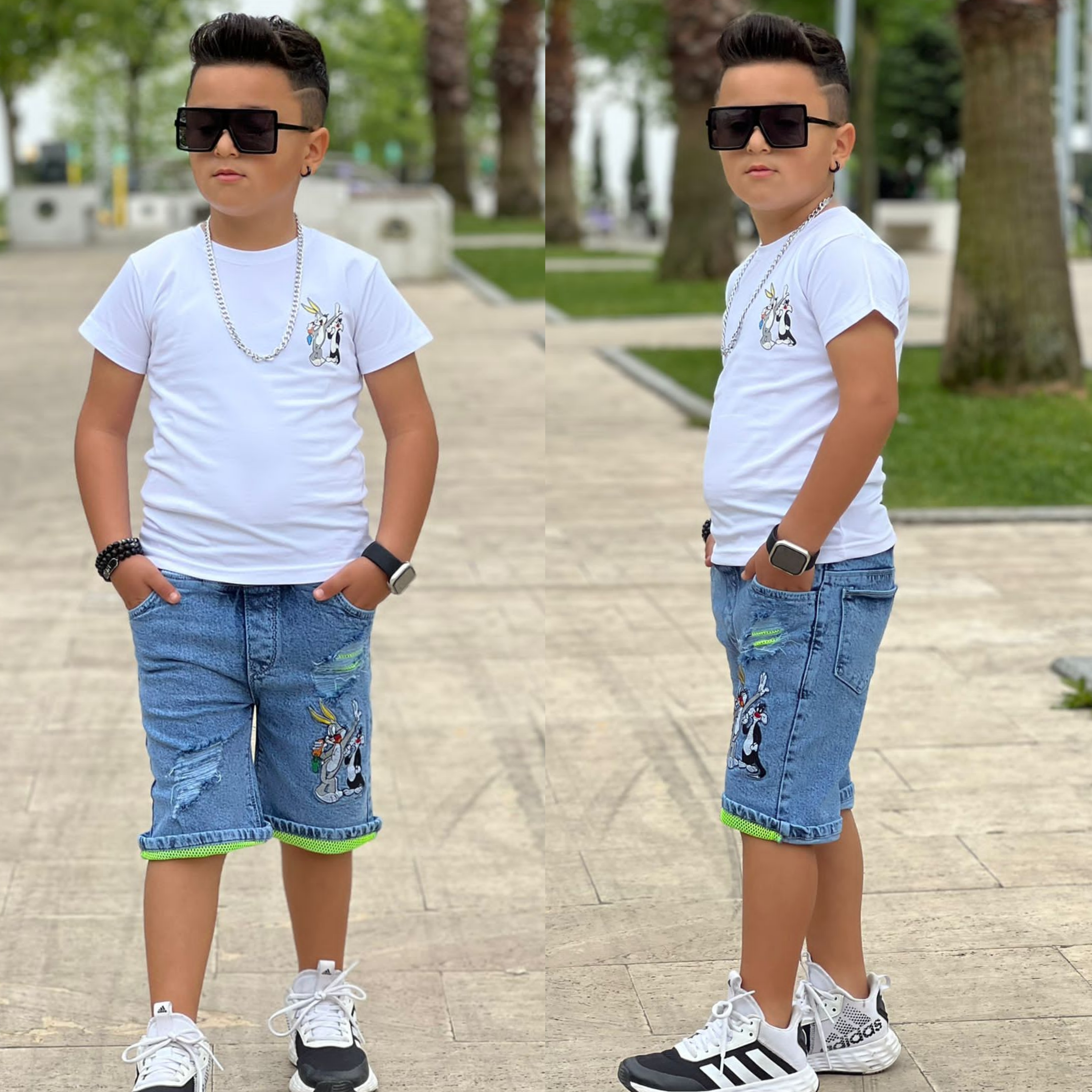 Erkek Cocuk Kot Şort Tshirt Takım Alt Ust Takim