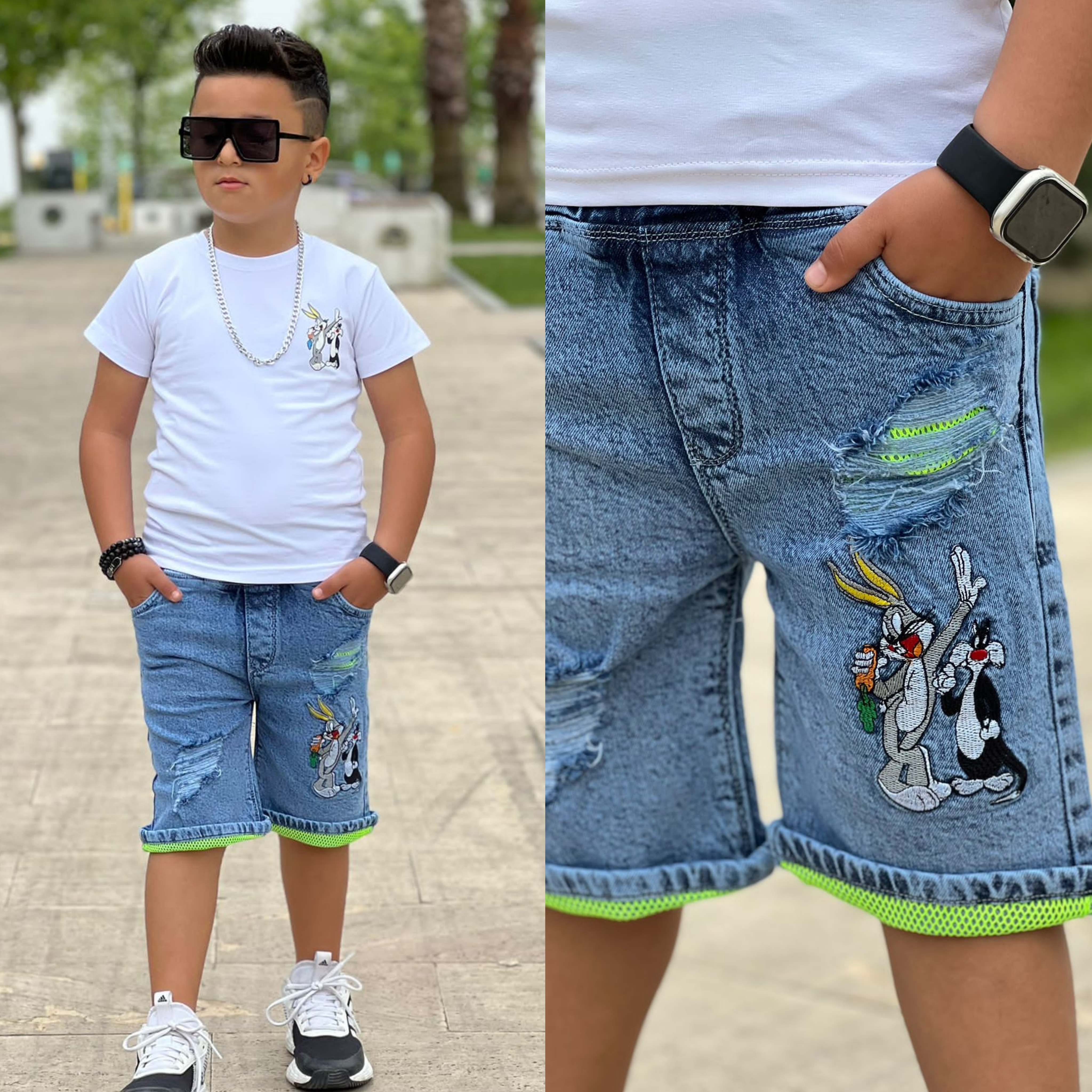 Erkek Cocuk Kot Şort Tshirt Takım Alt Ust Takim