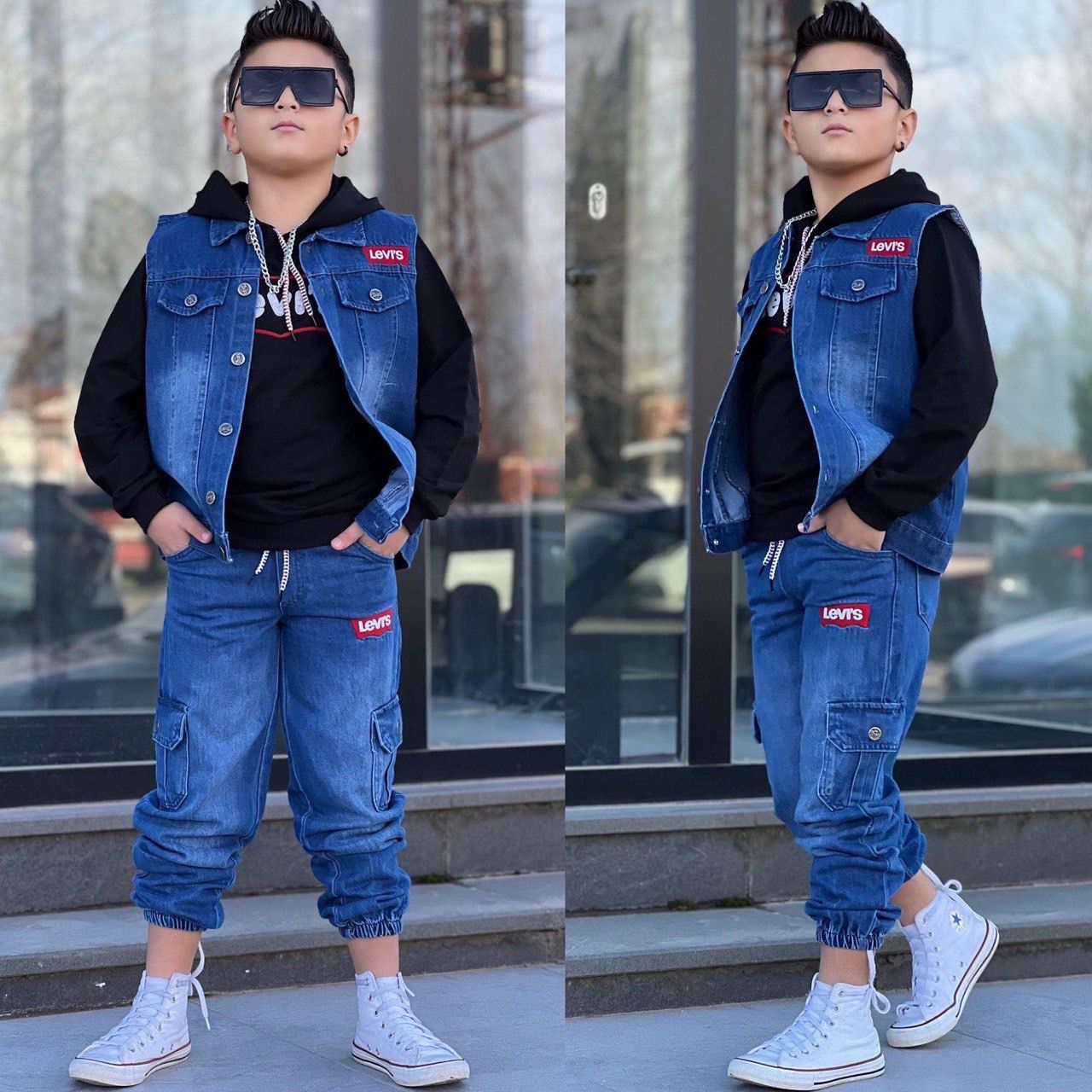 Erkek Çocuk Kot Yelekli 3lu Spor Takim 