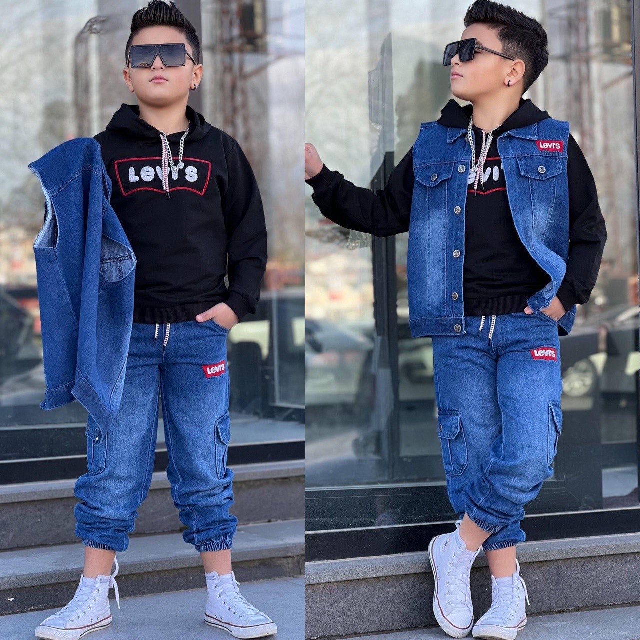 Erkek Çocuk Kot Yelekli 3lu Spor Takim 