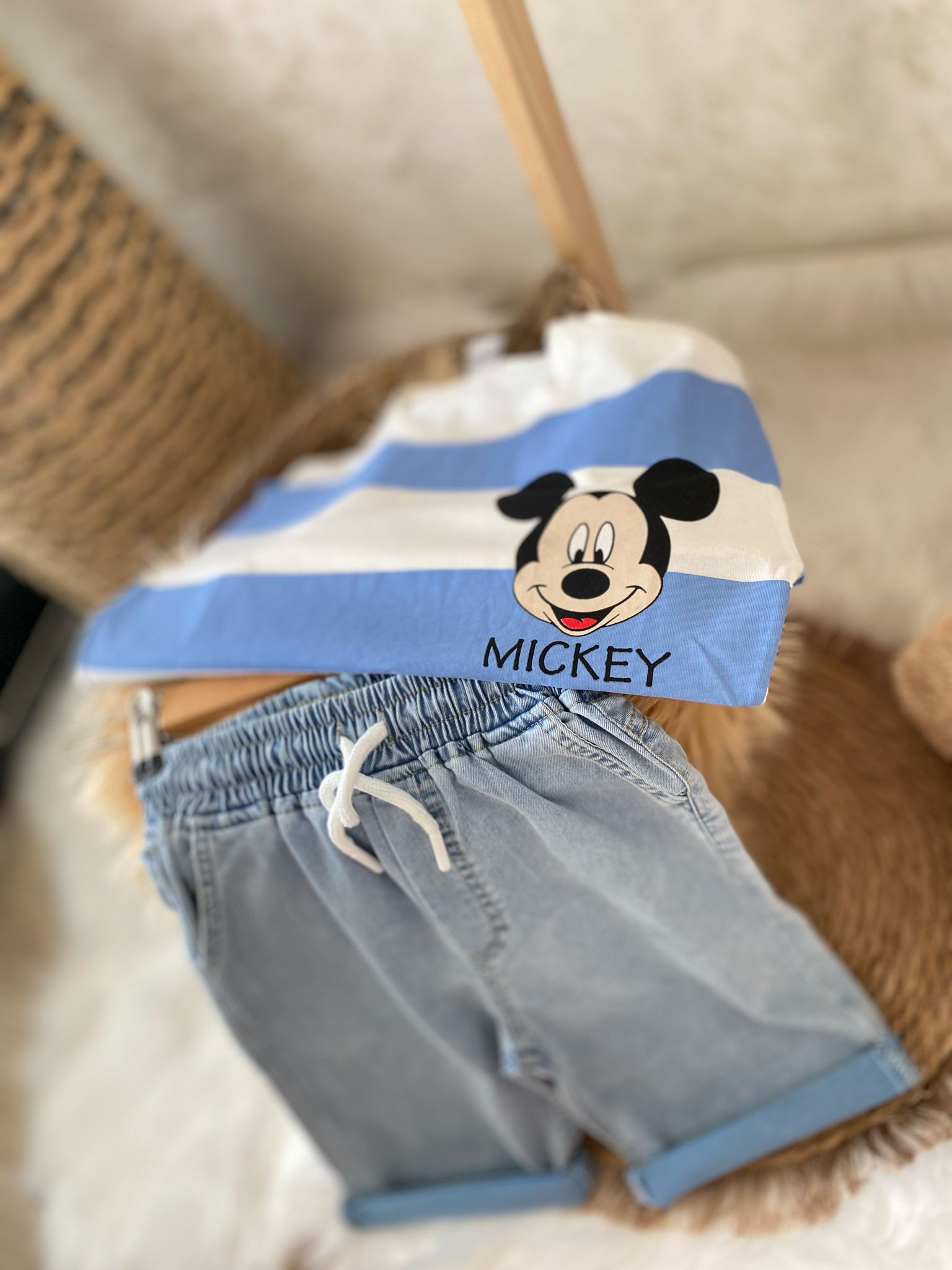 Erkek Cocuk Mickey Kot Sortlu Takim Tshirt Alt Ust Takim