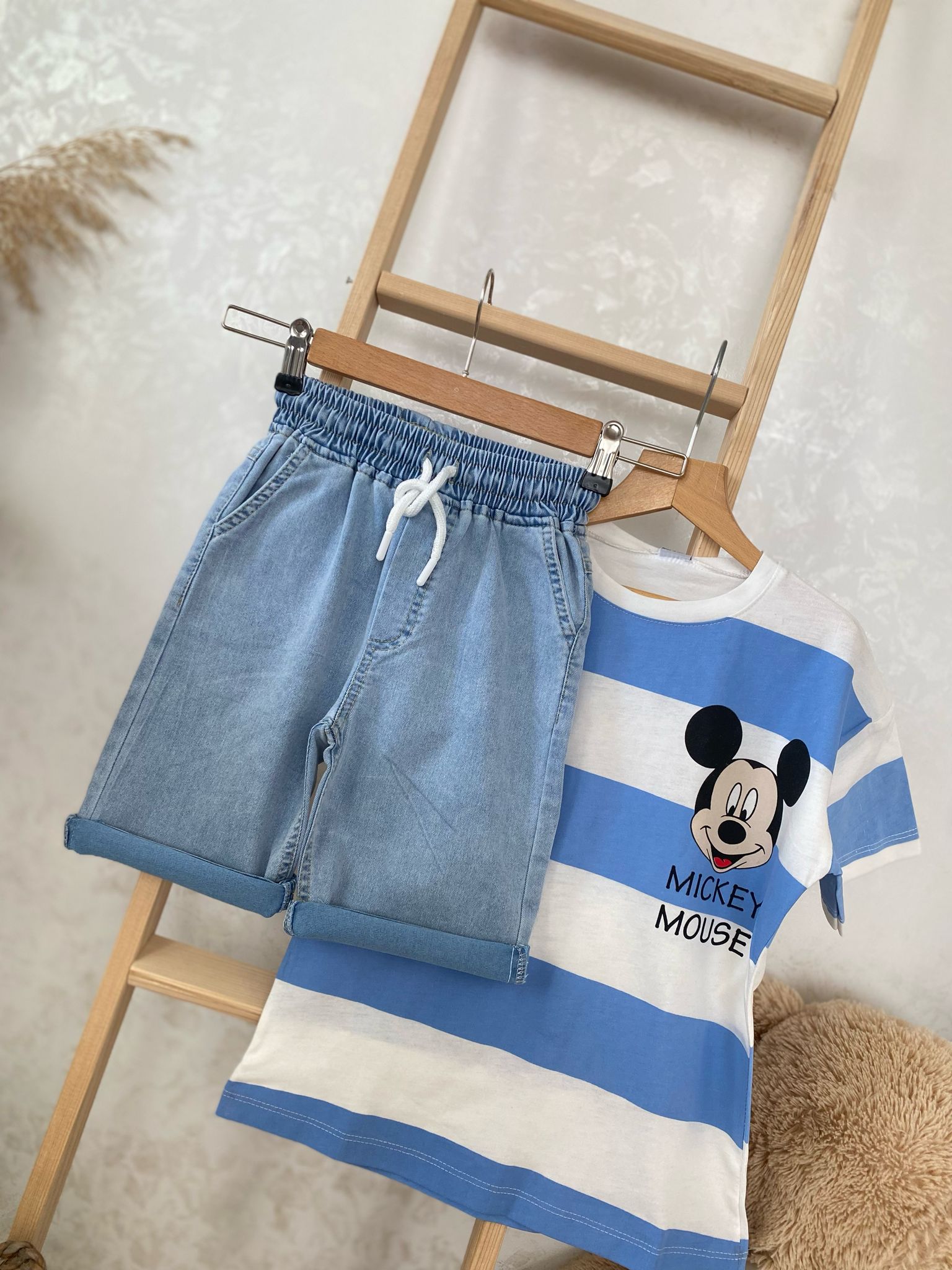 Erkek Cocuk Mickey Kot Sortlu Takim Tshirt Alt Ust Takim