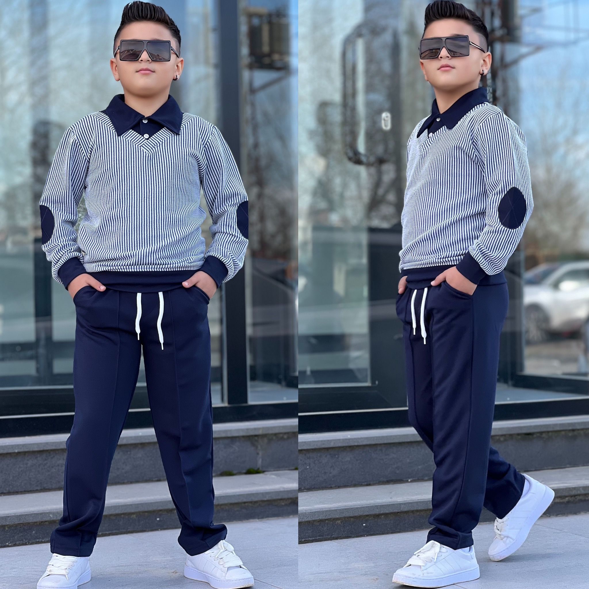 Erkek Çocuk Spor Kombin Çizgili Alt Üst Takım 