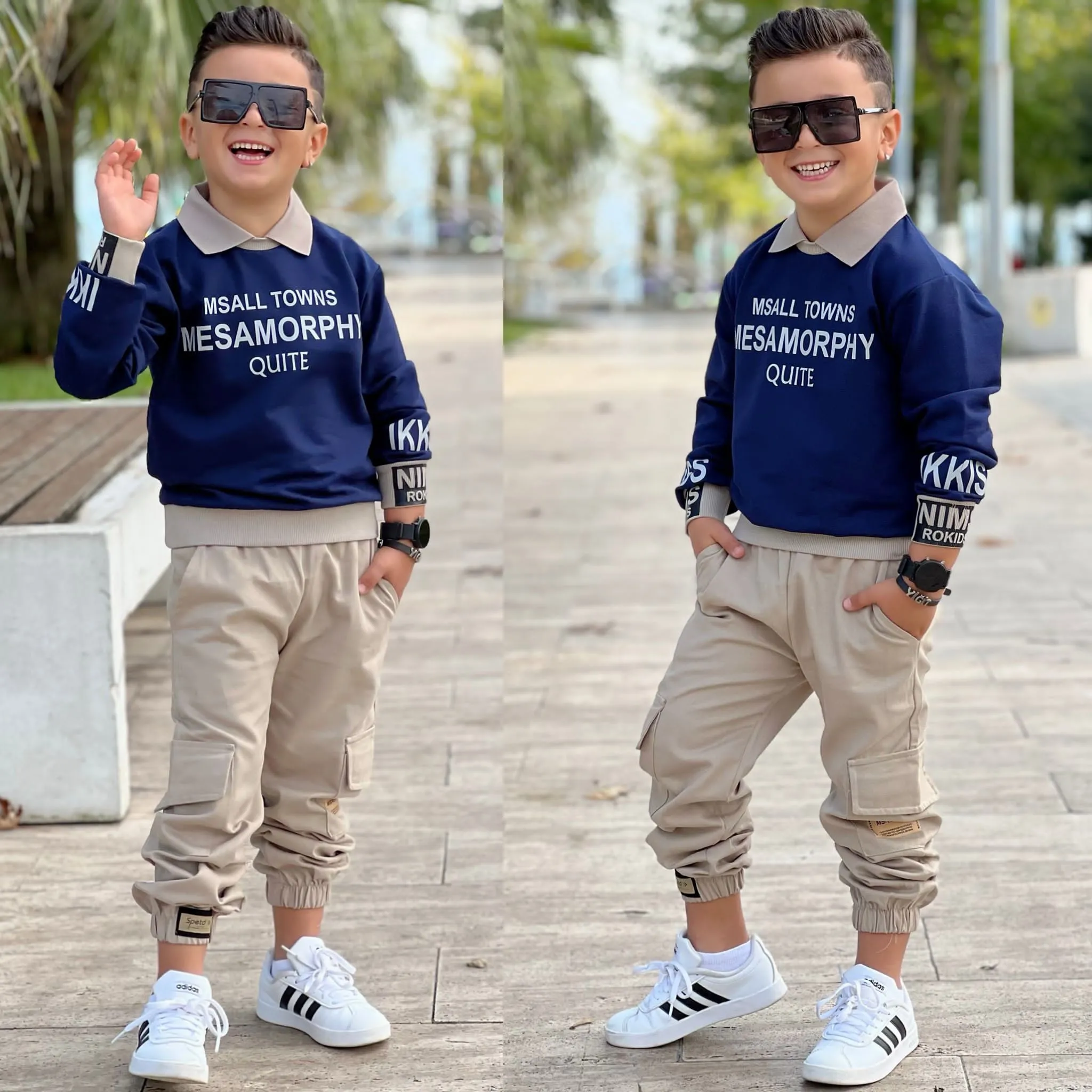 Erkek Cocuk Takim Yaka Detayli Ikili Takim