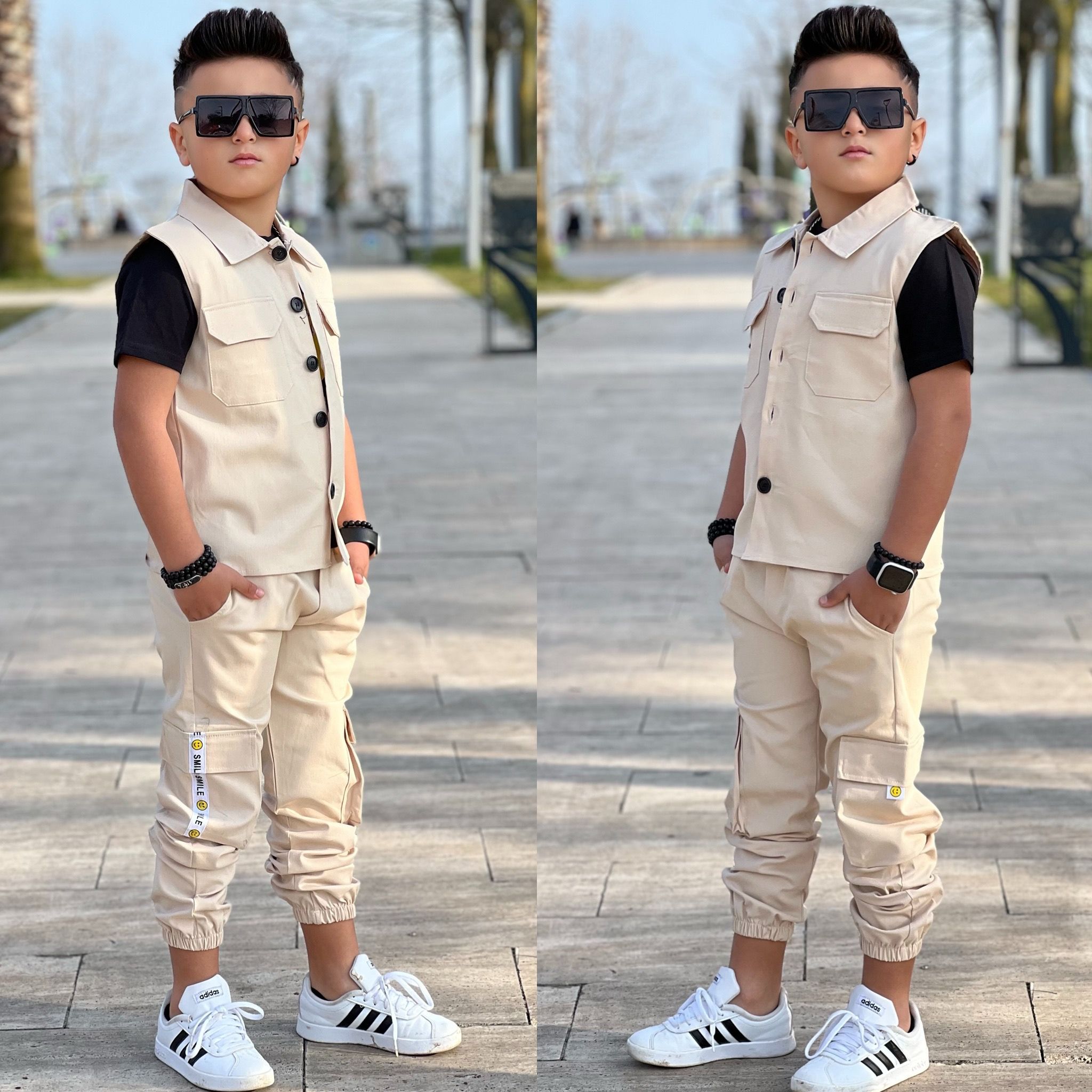 Erkek Cocuk Yelekli Takim Yelek Pantolon Tshirt Alt Ust Takim
