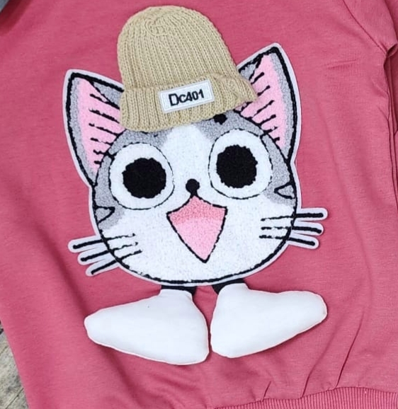 Kız Cocuk Esofman Takimi Kedi Nakışlı Alt ust Takim