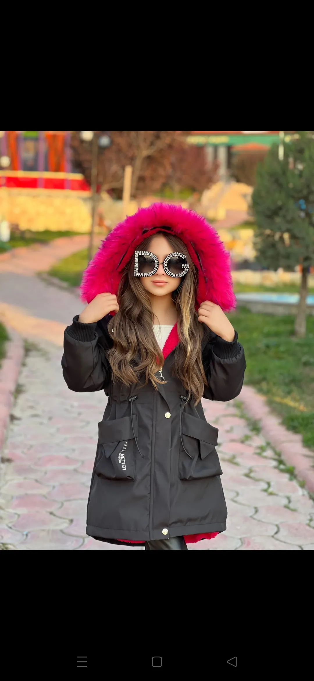 Kız Çocuk Kürklü Mont Su Geçirmez 