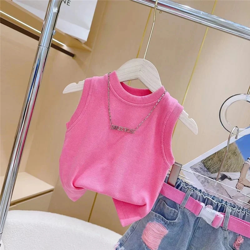 Kız Çocuk Takım Kot Şort Tshirt Kemer