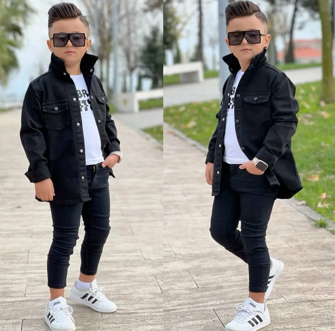 Kot gomlek kot pantolon 3lu takim erkek cocuk takim