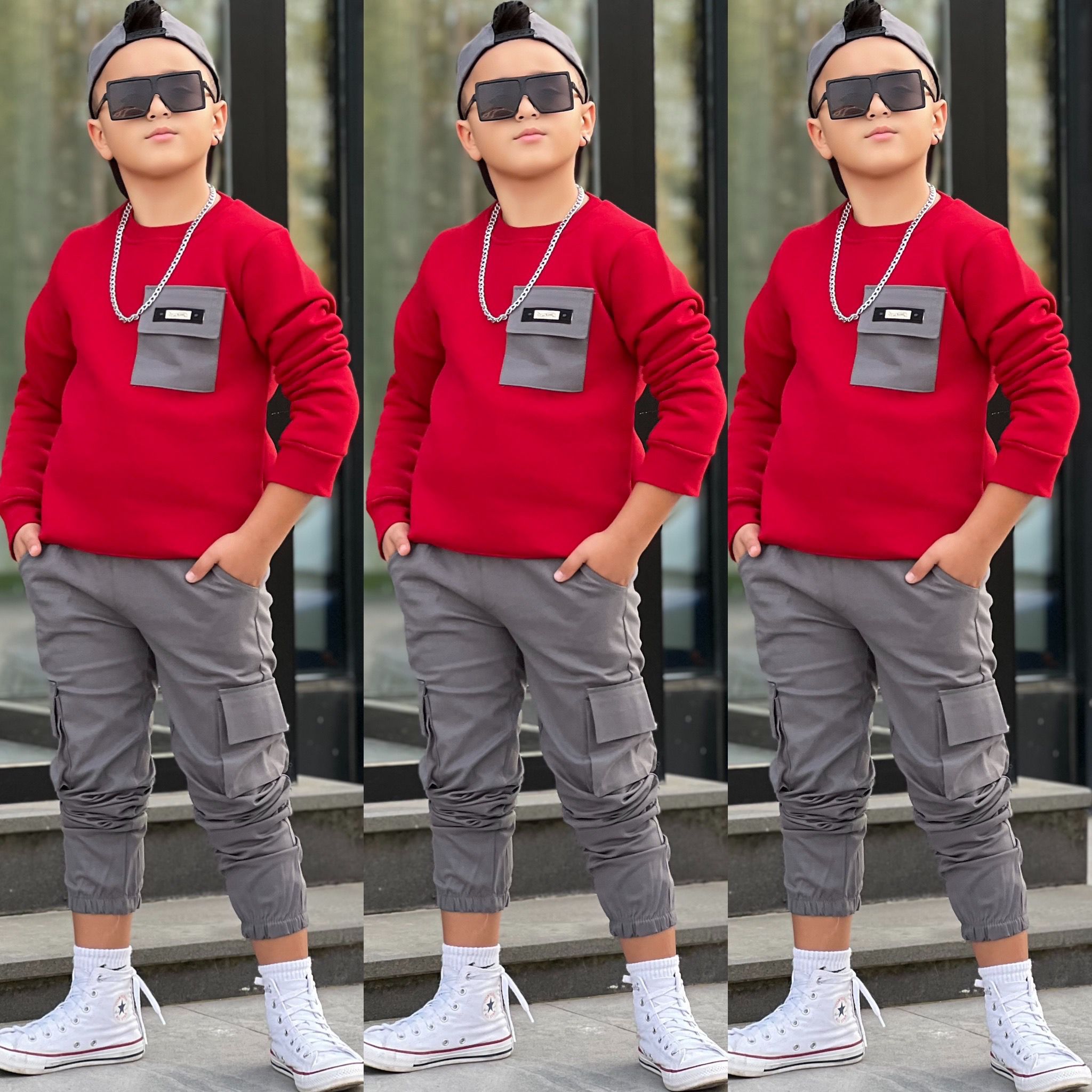 Şapkalı Erkek Cocuk 3lu Kombin