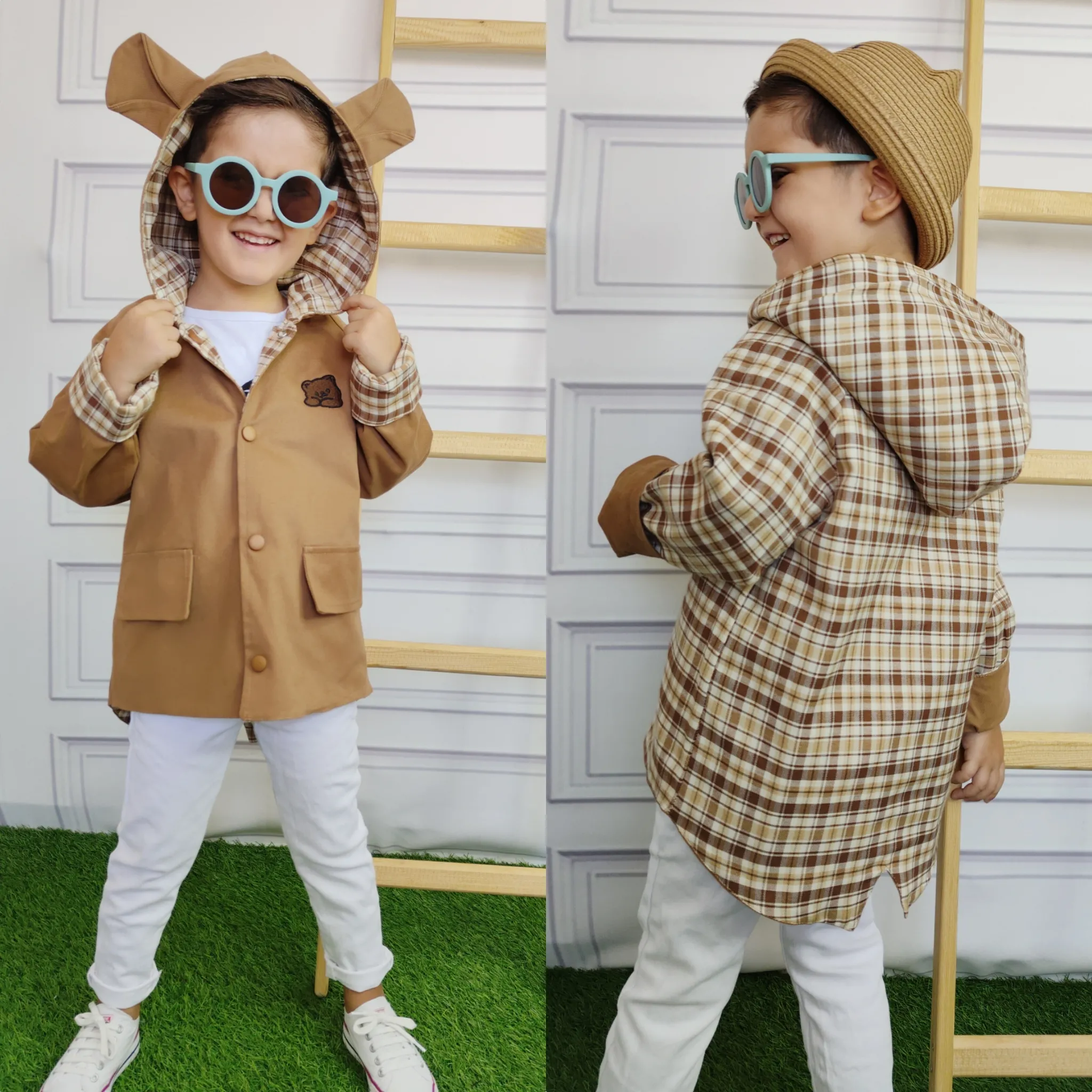 Unisex Çift Taraflı Çocuk Trenç