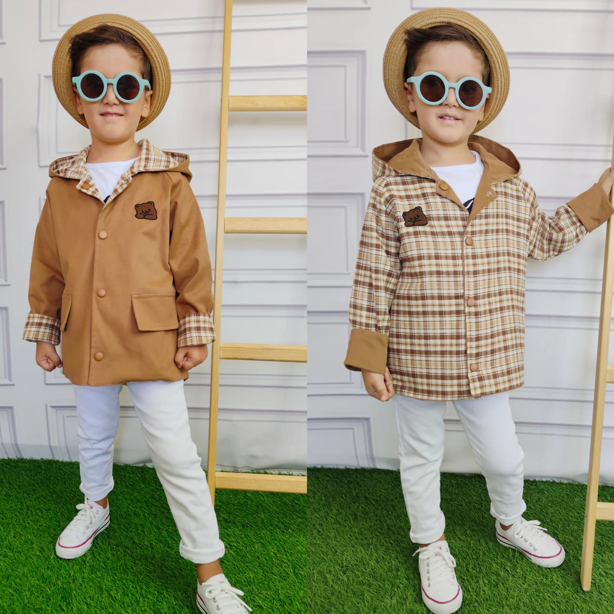 Unisex Çift Taraflı Çocuk Trenç