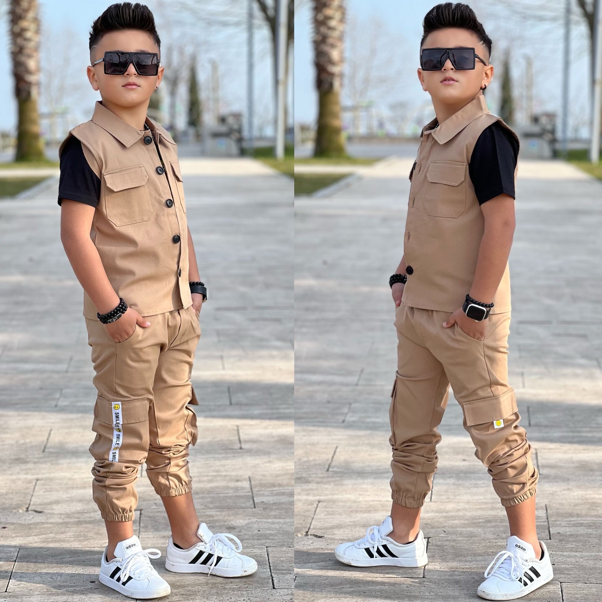 Yelekli Erkek Cocuk Takim Yelek Pantolon Tshirt Alt Ust takim