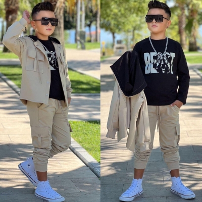 3lu Ceketli Kapsonlu Erkek Cocuk Esofman Takimi