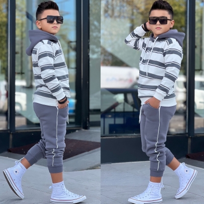 Çizgili Kapşonlu Çocuk Eşofman Takımı