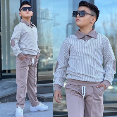 Erkek Çocuk Çizgili Spor Kombin Alt Üst Takım