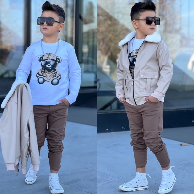 Erkek Cocuk Deri Ceketli Takim