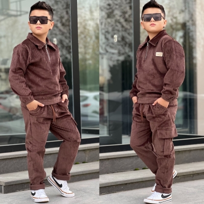 Erkek Cocuk Fitilli Kadife Spor Takım