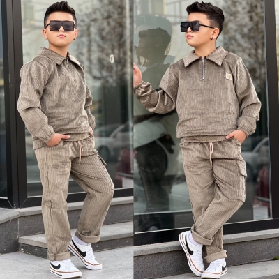 Erkek Cocuk Fitilli Kadife Takim Spor Takim