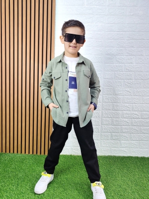 Erkek Cocuk Gomlekli Takim Gomlek Tshirt Pantolon