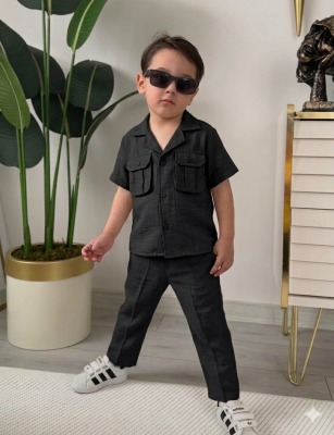 Erkek Çocuk Keten İkili Takım Alt Üst Takım