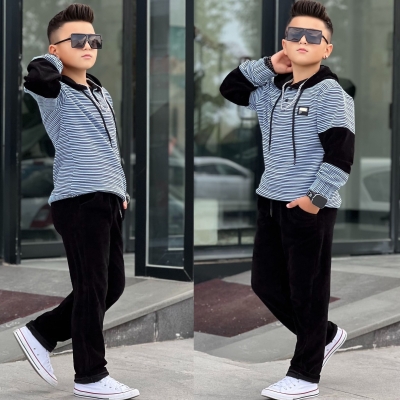 Erkek cocuk Spor Esofman Takimi Triko Kadife Detay