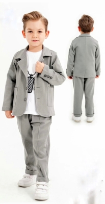 Erkek Cocuk Takim Ceket Pantolon Tshirt