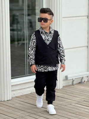 Erkek Cocuk Yelekli Takim Yelek Gomlek Pantolon