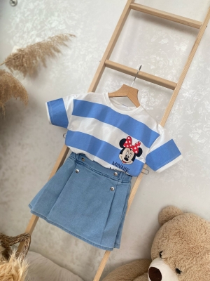 Kiz Cocuk Kot Sort Etek Minie Takim tshirt Etek Alt Ust Takim