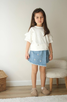 Kiz Cocuk Kot Sort Etekli Tshirtlu Takim Alt Ust Takim