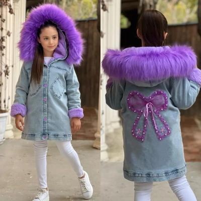 Kiz Cocuk Kürklü Kot Mont