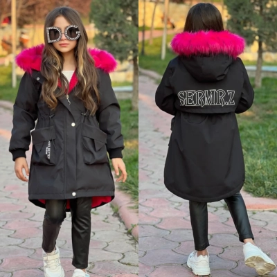 Kız Çocuk Kürklü Mont Su Geçirmez