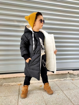 Siyah Uzun Çocuk Mont