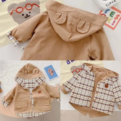 Unisex Çift Taraflı Çocuk Trenç